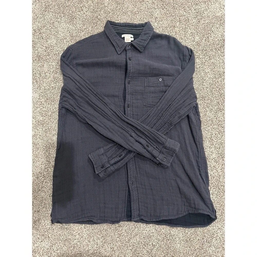 Carbon 2 Cobalt Mens Large Charcoal Grey Cotton Gauze Long Sleeve Button Shirt - Picture 1 of 6